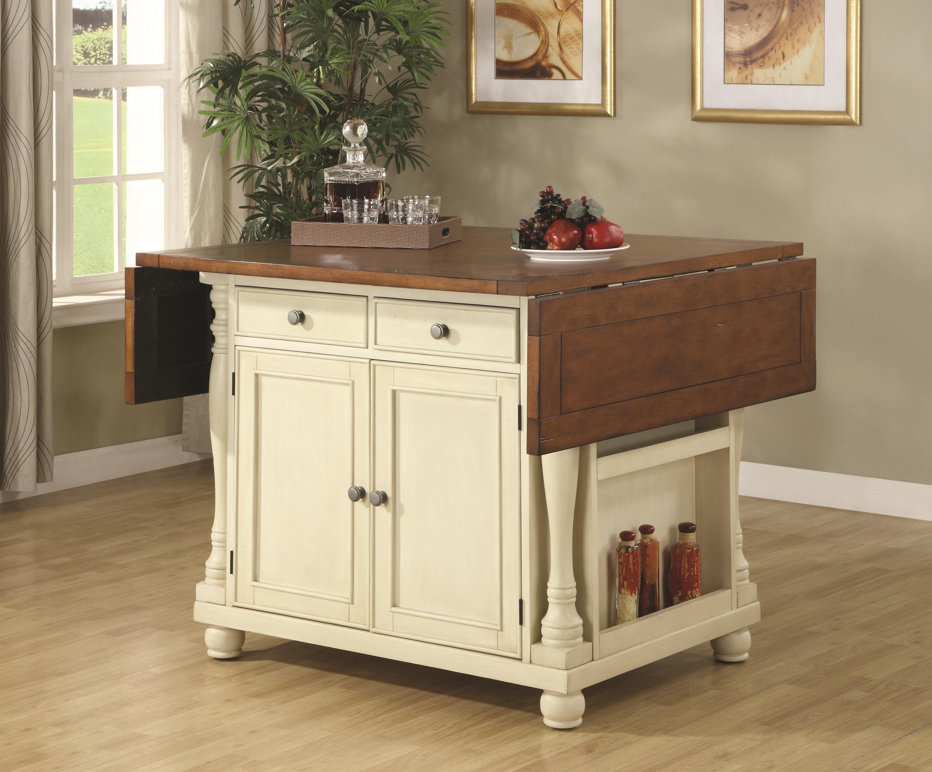 Kitchen island with fold down shop leaf